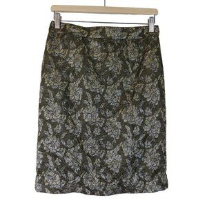 J.CREW COLLECTION Women's Olive Metallic Floral Brocade Pencil Skirt Size 4